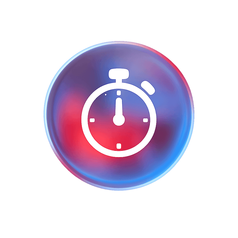 Neon stopwatch icon with a red and blue gradient on a transparent background
