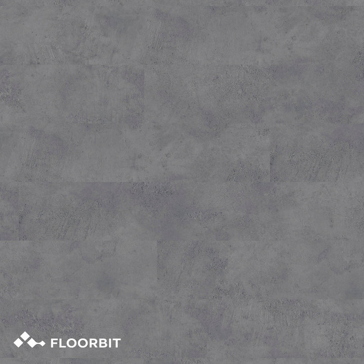 Dark grey textured stone-look flooring with Floorbit logo